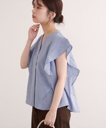 natural couture | 【sherbet line】UV接触冷感袖ラッフルスキッパーブラウス(シャツ/ブラウス)