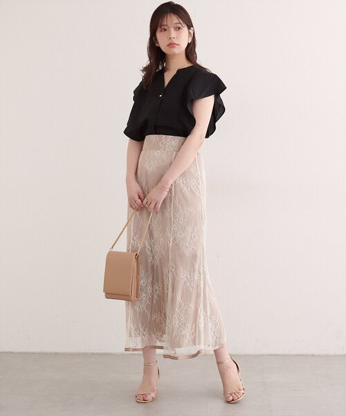 natural couture(ナチュラルクチュール)の「【sherbet line】UV接触冷感袖ラッフルスキッパーブラウス(シャツ/ブラウス・レディース・ブルー/ベージュ/ブラック/ネイビー・FREE)」の8枚目の写真