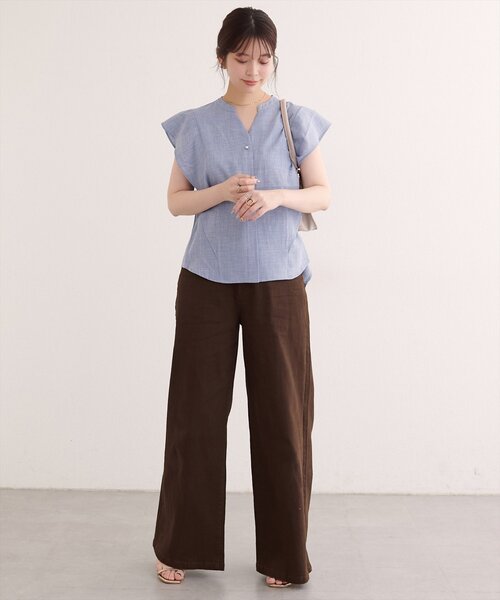 natural couture(ナチュラルクチュール)の「【sherbet line】UV接触冷感袖ラッフルスキッパーブラウス(シャツ/ブラウス・レディース・ブルー/ベージュ/ブラック/ネイビー・FREE)」の19枚目の写真