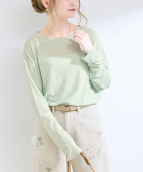 B.C STOCK(ベーセーストック)の「《追加5》ウォッシャブル / スラブシアーロンTEE(Tシャツ/カットソー・レディース・ピンク系その他/ブラック/グリーン/ホワイト・FREE)」の3枚目の写真
