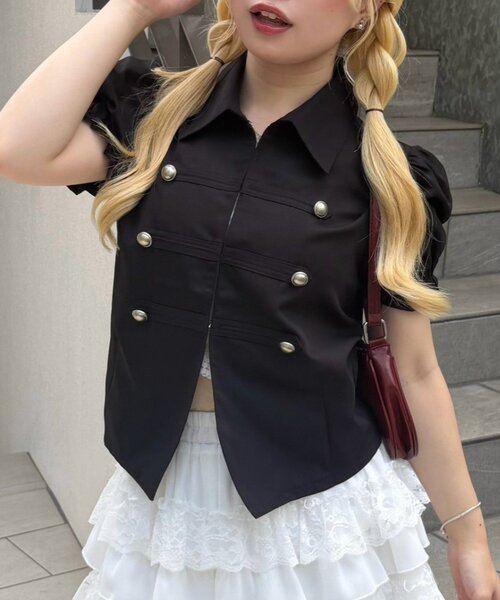 continuer de NICE CLAUP(コンティニューデナイスクラップ)の「ナポレオン風パフブラウス(シャツ/ブラウス・レディース・ブラック/チェック/カーキ・FREE)」の2枚目の写真