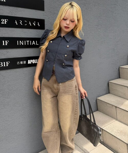continuer de NICE CLAUP(コンティニューデナイスクラップ)の「ナポレオン風パフブラウス(シャツ/ブラウス・レディース・ブラック/チェック/カーキ・FREE)」の15枚目の写真