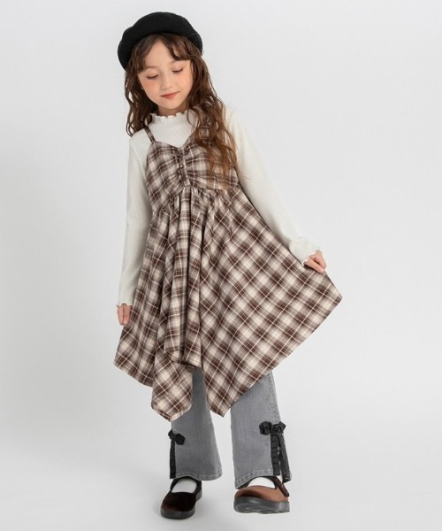 BRANSHES（ブランシェス）の「【プチレディ】イレヘムキャミワンピース（ジャンパースカート・キッズ・ブルー/ブラウン・140/110/150/100/120/130）」の2枚目の写真