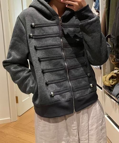 Lis ardent(リスアルダン)の「2026AW ナポレオンデザインフード付きジップパーカー/裏起毛メタルボタンジップジャケット(パーカー・レディース・ピンク/ブラック/ブルー/ネイビー・M)」の12枚目の写真