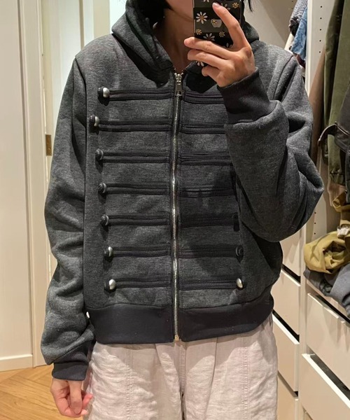Lis ardent(リスアルダン)の「2026AW ナポレオンデザインフード付きジップパーカー/裏起毛メタルボタンジップジャケット(パーカー・レディース・ピンク/ブラック/ブルー/ネイビー・M)」の13枚目の写真