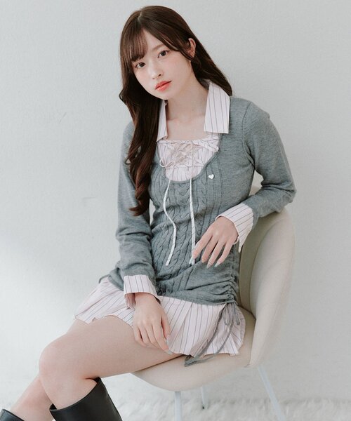 OLIVE des OLIVE(オリーブデオリーブ)の「ニットドッキングワンピ(ワンピース・レディース・チャコールグレー/ブラック/ベージュ・FREE)」の19枚目の写真