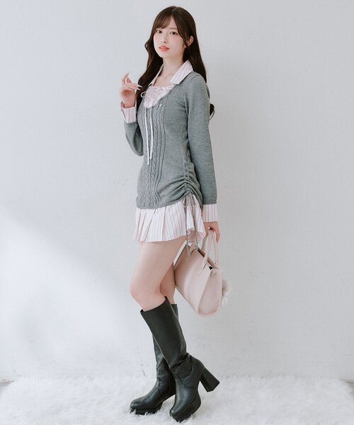 OLIVE des OLIVE(オリーブデオリーブ)の「ニットドッキングワンピ(ワンピース・レディース・チャコールグレー/ブラック/ベージュ・FREE)」の18枚目の写真