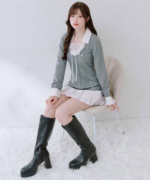 OLIVE des OLIVE(オリーブデオリーブ)の「ニットドッキングワンピ(ワンピース・レディース・チャコールグレー/ブラック/ベージュ・FREE)」の17枚目の写真