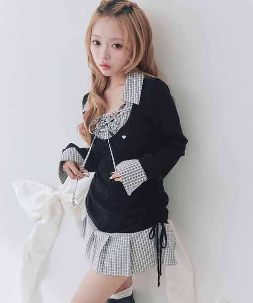 OLIVE des OLIVE(オリーブデオリーブ)の「ニットドッキングワンピ(ワンピース・レディース・チャコールグレー/ブラック/ベージュ・FREE)」の14枚目の写真