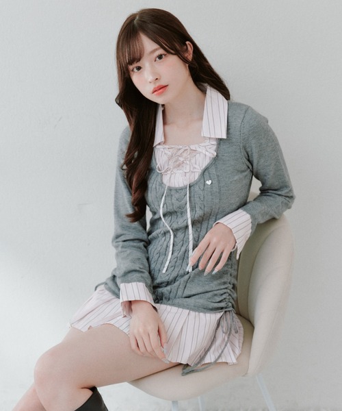 OLIVE des OLIVE(オリーブデオリーブ)の「ニットドッキングワンピ(ワンピース・レディース・チャコールグレー/ブラック/ベージュ・FREE)」の2枚目の写真
