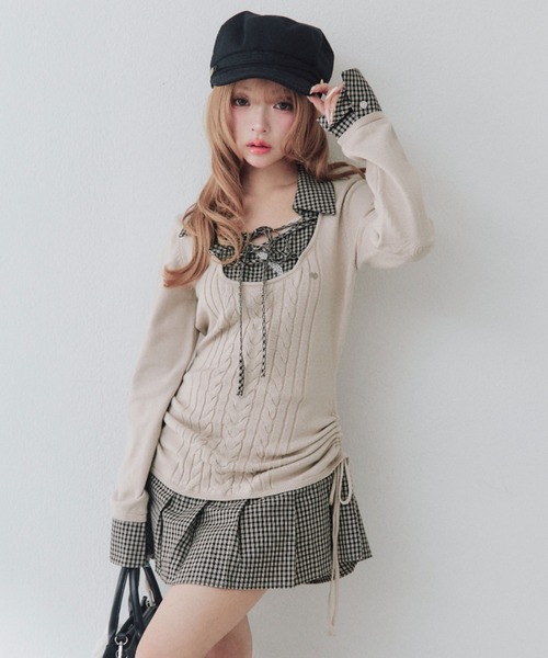 OLIVE des OLIVE(オリーブデオリーブ)の「ニットドッキングワンピ(ワンピース・レディース・チャコールグレー/ブラック/ベージュ・FREE)」の4枚目の写真