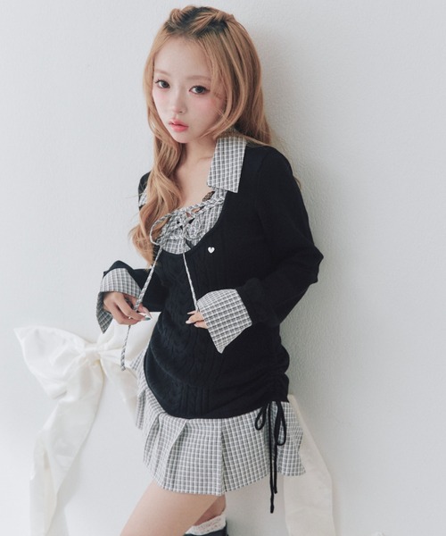 OLIVE des OLIVE(オリーブデオリーブ)の「ニットドッキングワンピ(ワンピース・レディース・チャコールグレー/ブラック/ベージュ・FREE)」の6枚目の写真