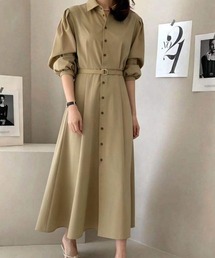 襟付きウエストマークワンピース