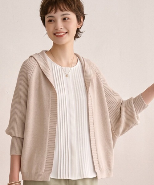 Sew loop（ソーループ）の「フーディショート丈リブニットカーディガン（カーディガン/ボレロ・レディース・ピンク/ベージュ/ブラック/グレー・FREE）」の3枚目の写真