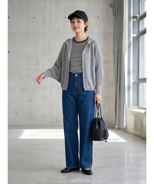 Sew loop（ソーループ）の「フーディショート丈リブニットカーディガン（カーディガン/ボレロ・レディース・ピンク/ベージュ/ブラック/グレー・FREE）」の5枚目の写真