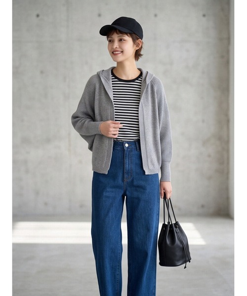 Sew loop（ソーループ）の「フーディショート丈リブニットカーディガン（カーディガン/ボレロ・レディース・ピンク/ベージュ/ブラック/グレー・FREE）」の8枚目の写真