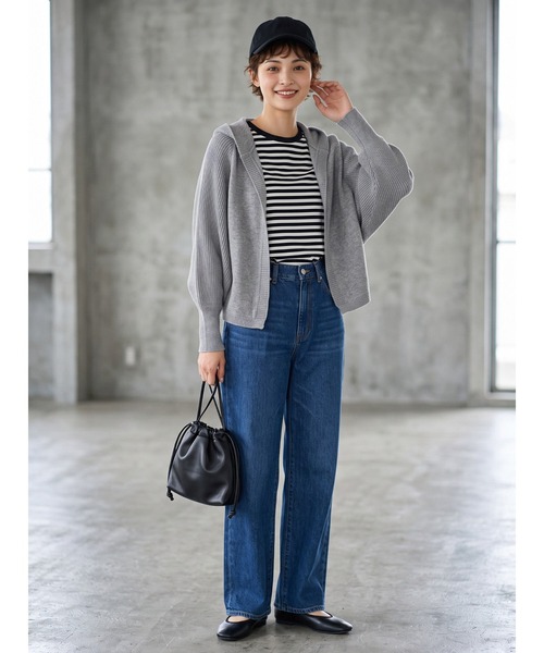 Sew loop（ソーループ）の「フーディショート丈リブニットカーディガン（カーディガン/ボレロ・レディース・ピンク/ベージュ/ブラック/グレー・FREE）」の9枚目の写真