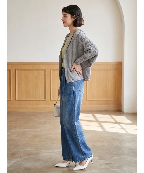 Sew loop（ソーループ）の「フーディショート丈リブニットカーディガン（カーディガン/ボレロ・レディース・ピンク/ベージュ/ブラック/グレー・FREE）」の10枚目の写真