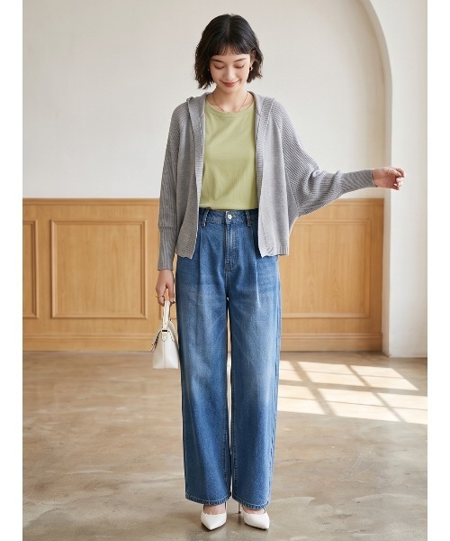 Sew loop（ソーループ）の「フーディショート丈リブニットカーディガン（カーディガン/ボレロ・レディース・ピンク/ベージュ/ブラック/グレー・FREE）」の11枚目の写真