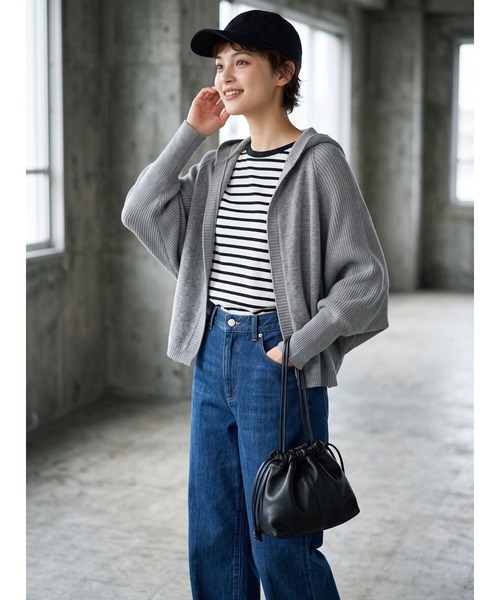 Sew loop（ソーループ）の「フーディショート丈リブニットカーディガン（カーディガン/ボレロ・レディース・ピンク/ベージュ/ブラック/グレー・FREE）」の6枚目の写真