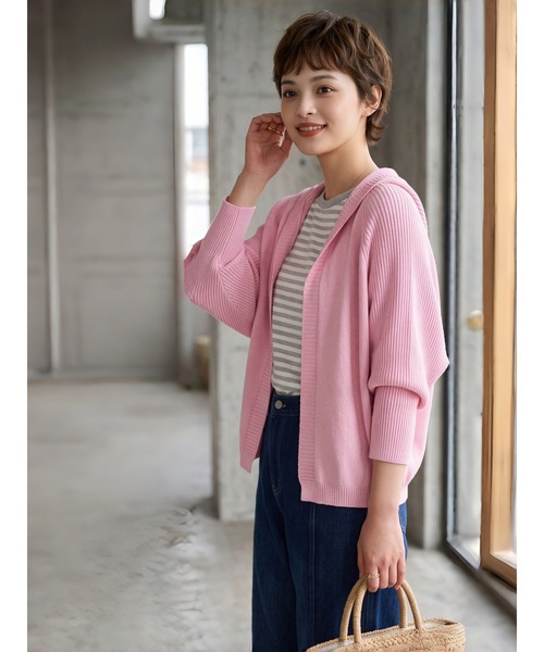 Sew loop（ソーループ）の「フーディショート丈リブニットカーディガン（カーディガン/ボレロ・レディース・ピンク/ベージュ/ブラック/グレー・FREE）」の22枚目の写真