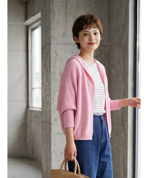 Sew loop（ソーループ）の「フーディショート丈リブニットカーディガン（カーディガン/ボレロ・レディース・ピンク/ベージュ/ブラック/グレー・FREE）」の21枚目の写真