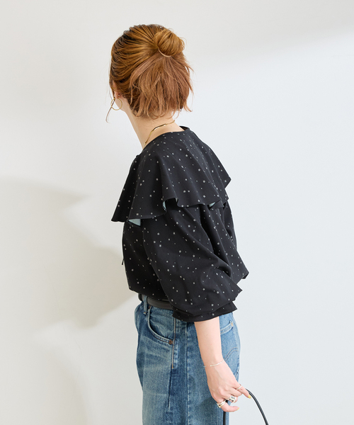 B.C STOCK(ベーセーストック)の「手洗い可 / C/RYドビーSTARプリントブラウス(シャツ/ブラウス・レディース・ブラック/ホワイト・FREE)」の8枚目の写真