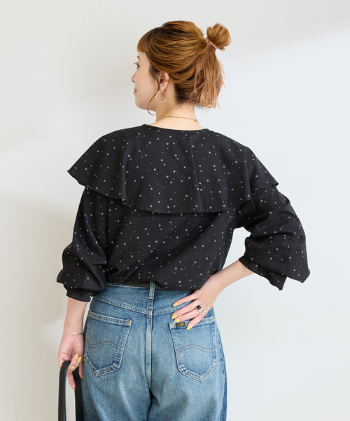 B.C STOCK(ベーセーストック)の「手洗い可 / C/RYドビーSTARプリントブラウス(シャツ/ブラウス・レディース・ブラック/ホワイト・FREE)」の9枚目の写真