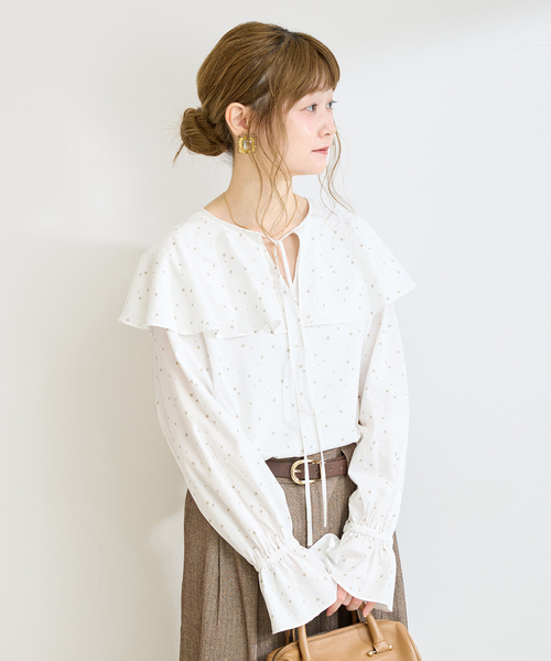 B.C STOCK(ベーセーストック)の「手洗い可 / C/RYドビーSTARプリントブラウス(シャツ/ブラウス・レディース・ブラック/ホワイト・FREE)」の15枚目の写真