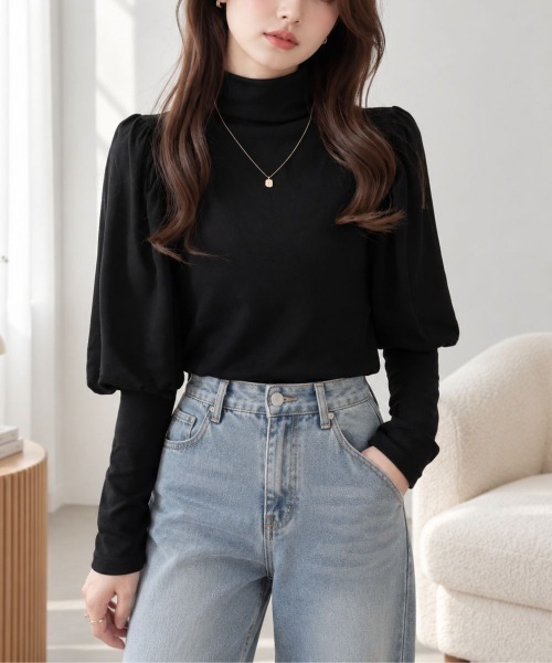 Amulet(アミュレット)の「ボリュームスリーブハイネックトップス(Tシャツ/カットソー・レディース・ホワイト/ブラウン/ブラック・FREE)」の16枚目の写真