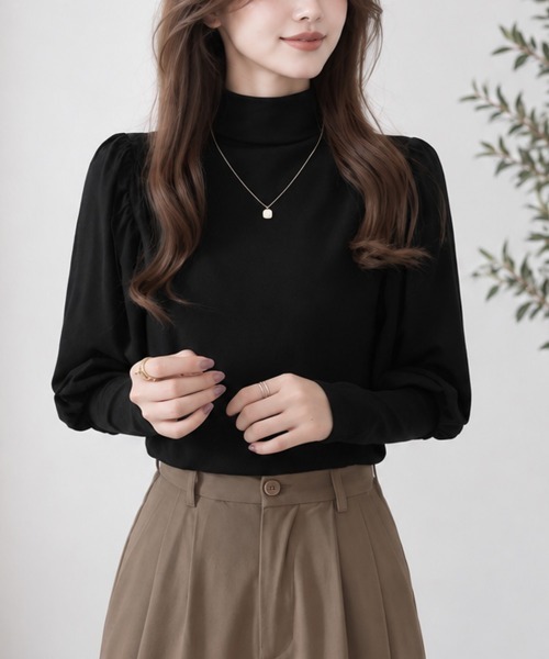 Amulet(アミュレット)の「ボリュームスリーブハイネックトップス(Tシャツ/カットソー・レディース・ホワイト/ブラウン/ブラック・FREE)」の13枚目の写真