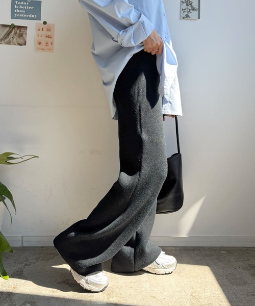 Futier land(フューティアランド)の「履いた瞬間あたたかい!リブ編み美脚シルエット裏起毛リラックスニットパンツ(その他パンツ・レディース・モカ/アイボリー/ブラック・FREE)」の6枚目の写真