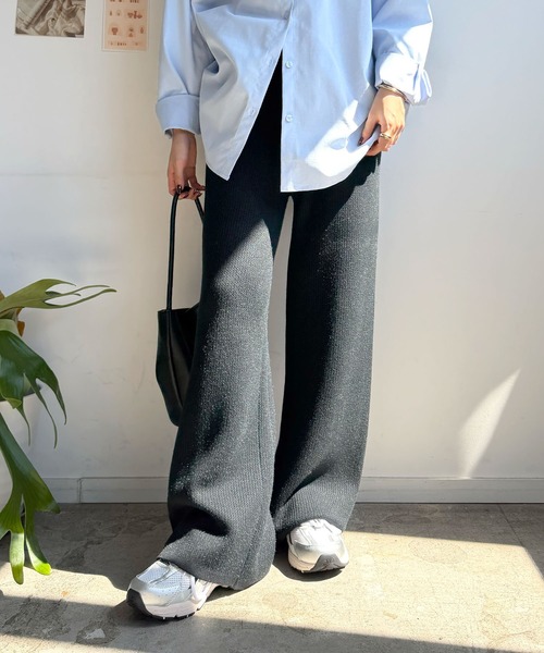 Futier land(フューティアランド)の「履いた瞬間あたたかい!リブ編み美脚シルエット裏起毛リラックスニットパンツ(その他パンツ・レディース・モカ/アイボリー/ブラック・FREE)」の9枚目の写真