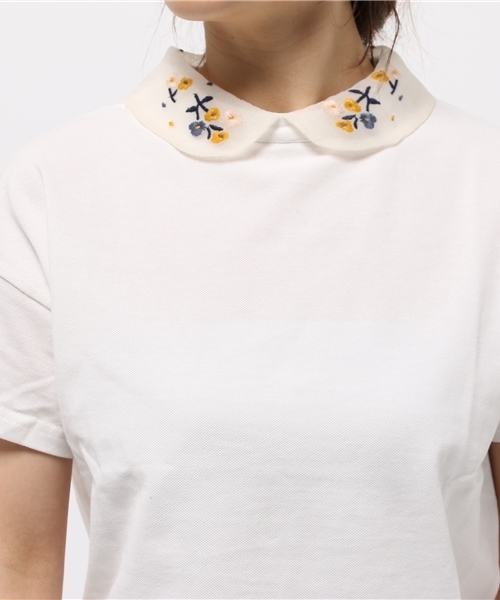 POU DOU DOU（プードゥドゥ）の「オーガンジー花刺繍衿カノコプルオーバー（Tシャツ/カットソー・レディース・オフホワイト/ブラック系その他/グレー系その他・3）」の7枚目の写真