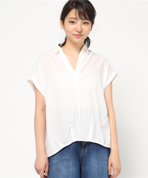 VENCEEXCHANGE（ヴァンスエクスチェンジ）の「スキッパーシャツ（シャツ/ブラウス・レディース・オフホワイト/ダークグリーン/レンガ・MEDIUM）」の13枚目の写真