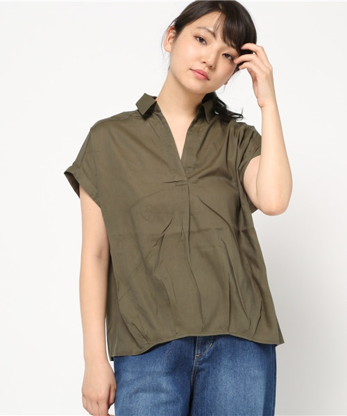 VENCEEXCHANGE（ヴァンスエクスチェンジ）の「スキッパーシャツ（シャツ/ブラウス・レディース・オフホワイト/ダークグリーン/レンガ・MEDIUM）」の12枚目の写真