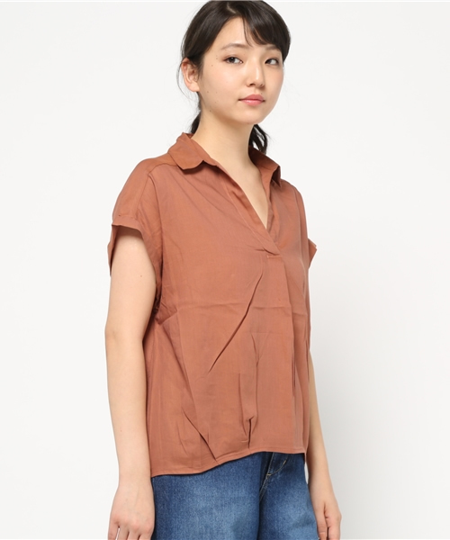 VENCEEXCHANGE（ヴァンスエクスチェンジ）の「スキッパーシャツ（シャツ/ブラウス・レディース・オフホワイト/ダークグリーン/レンガ・MEDIUM）」の11枚目の写真