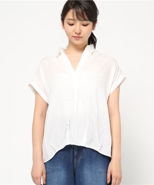 VENCEEXCHANGE（ヴァンスエクスチェンジ）の「スキッパーシャツ（シャツ/ブラウス・レディース・オフホワイト/ダークグリーン/レンガ・MEDIUM）」の4枚目の写真