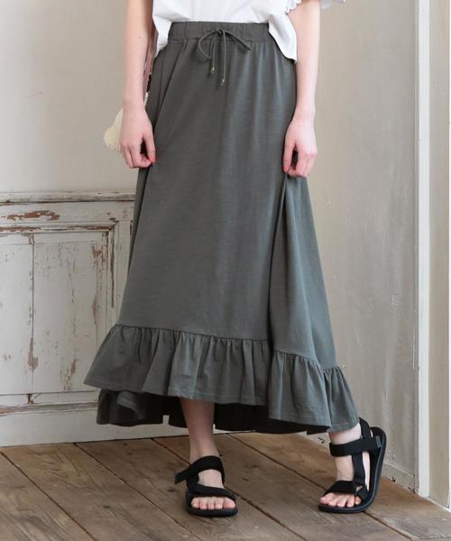 coen（コーエン）の「スラブフリルロングスカート（スカート・レディース・ネイビー/オリーブ・FREE）」の3枚目の写真