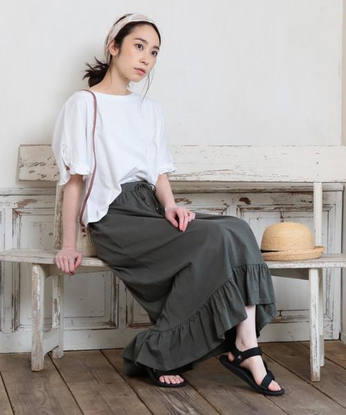 coen（コーエン）の「スラブフリルロングスカート（スカート・レディース・ネイビー/オリーブ・FREE）」の7枚目の写真