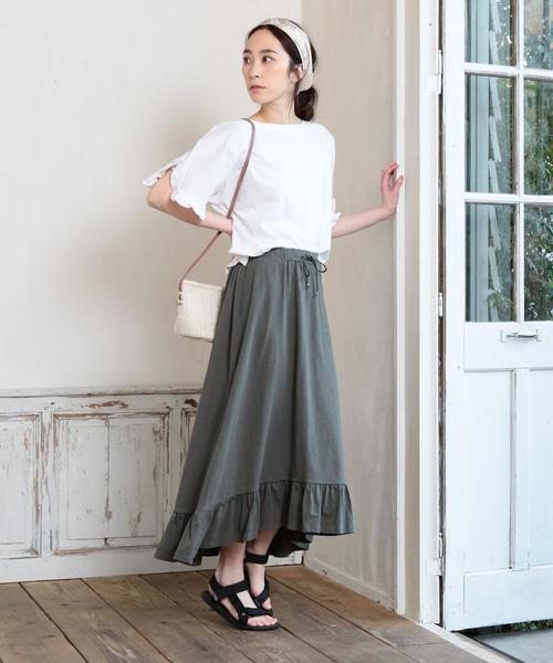 coen（コーエン）の「スラブフリルロングスカート（スカート・レディース・ネイビー/オリーブ・FREE）」の12枚目の写真