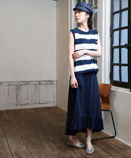 coen（コーエン）の「スラブフリルロングスカート（スカート・レディース・ネイビー/オリーブ・FREE）」の8枚目の写真