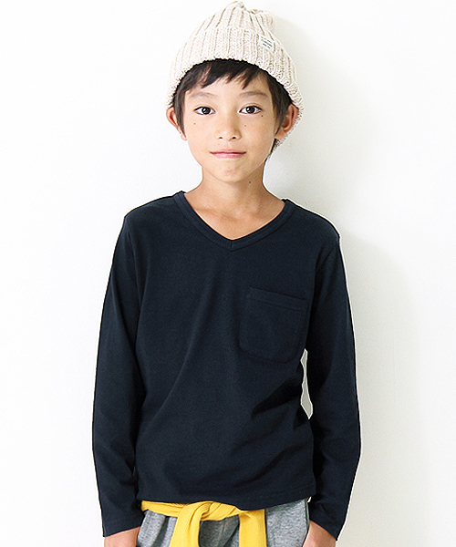 devirock(デビロック)の「【旧モデル】パックT★Vネック無地長袖Tシャツ(Tシャツ/カットソー・キッズ・ワイン/ホワイト/ネイビー/グリーン系その他/ブラック/カーキ/杢グレー/ターコイズブルー/ピンク/グリーン系その他2・120cm/130cm/100cm/140cm/150cm/160cm/110cm)」の7枚目の写真