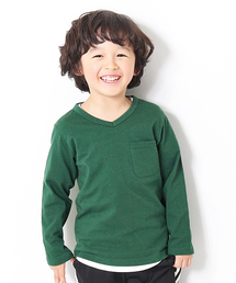 devirock | パックT★Vネック無地長袖Tシャツ(Tシャツ/カットソー)