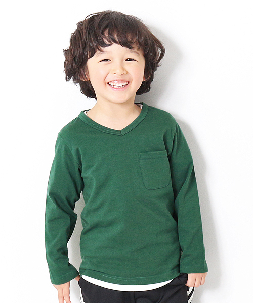 devirock(デビロック)の「【旧モデル】パックT★Vネック無地長袖Tシャツ(Tシャツ/カットソー・キッズ・ワイン/ホワイト/ネイビー/グリーン系その他/ブラック/カーキ/杢グレー/ターコイズブルー/ピンク/グリーン系その他2・120cm/130cm/100cm/140cm/150cm/160cm/110cm)」の6枚目の写真