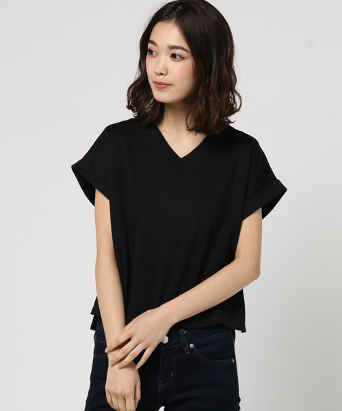 UR'S（ユアーズ）の「Vﾈｯｸｶｯﾄｿｰ（Tシャツ/カットソー・レディース・ホワイト/ブラック・M/S）」の10枚目の写真