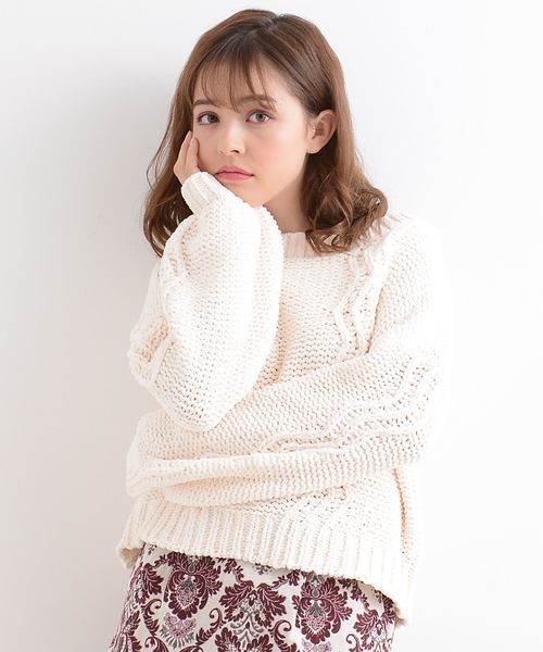 amelier MAJESTIC LEGON（アメリエルマジェスティックレゴン）の「モールケーブルニットプルオーバー（ニット/セーター・レディース・アイボリー/ブラウン/マスタード・FREE）」の4枚目の写真