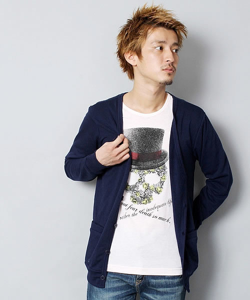 WEGO（ウィゴー）の「ミニ裏毛LSカーディガン（カーディガン/ボレロ・メンズ・ブラック/レッド/オフホワイト/ネイビー/オレンジ/ターコイズブルー/杢グレー/マスタード/ワイン/ロイヤルブルー・X-LARGE/LARGE/MEDIUM/SMALL）」の6枚目の写真