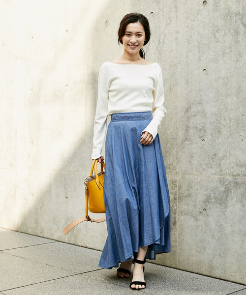 RIVE DROITE（リヴドロワ）の「デニムラップマキシスカート（スカート・レディース・ネイビー/ブルー・38/36）」の5枚目の写真