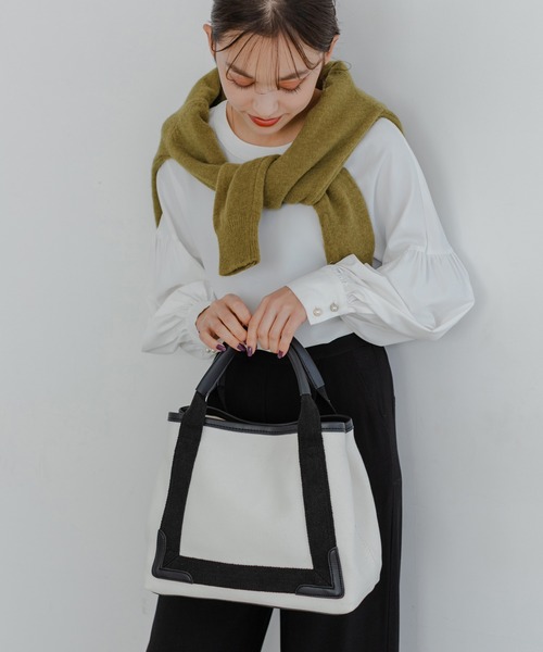 Edit Sheen(エディットシーン)の「A4キャンバストート(トートバッグ・レディース・ホワイト×ブラック/ブラック×ブラック/ホワイト系その他/ブラック系その他・FREE)」の1枚目の写真